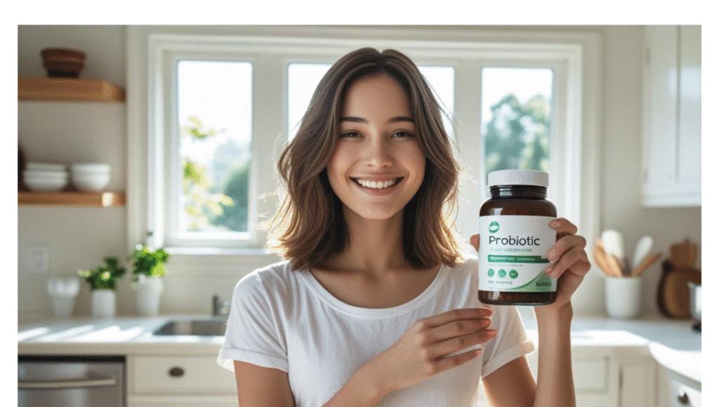 Happy woman with healthy digestion and vaginal wellness